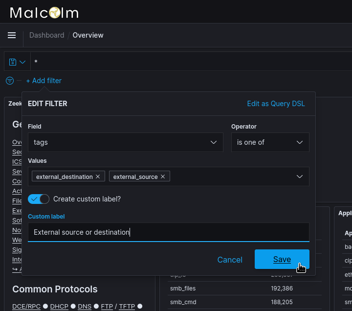 Filtering by tags to display only sessions with public IP addresses