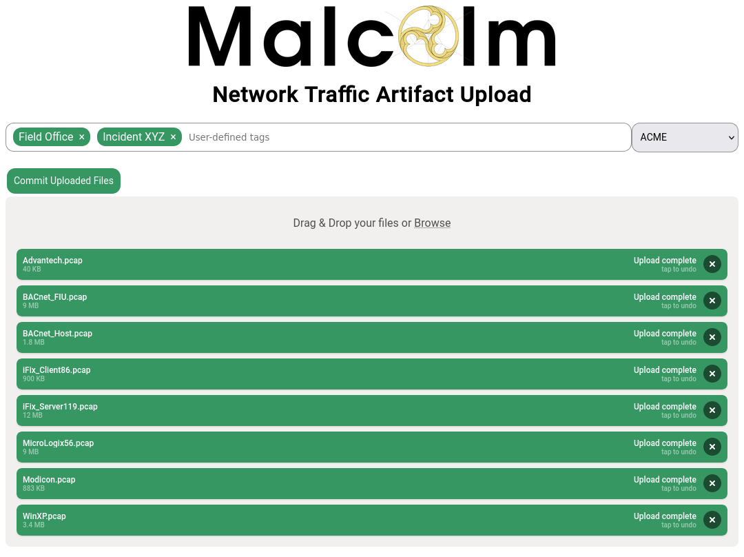 Network traffic artifact upload