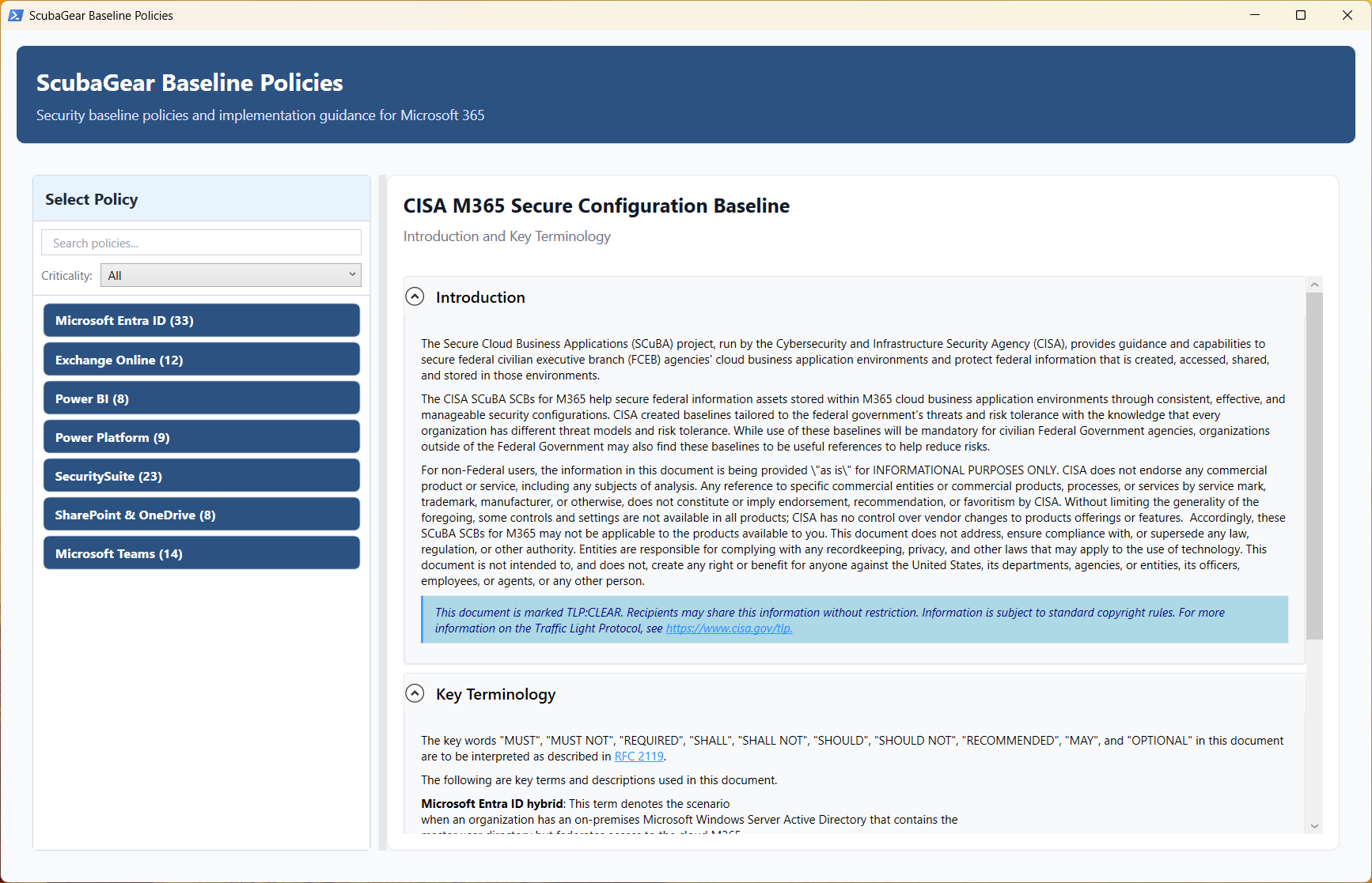 ScubaGear Baseline Policy Viewer