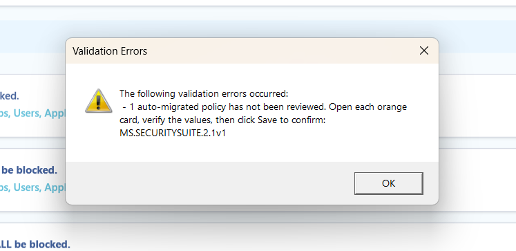 Validation error blocking generate until migration is reviewed